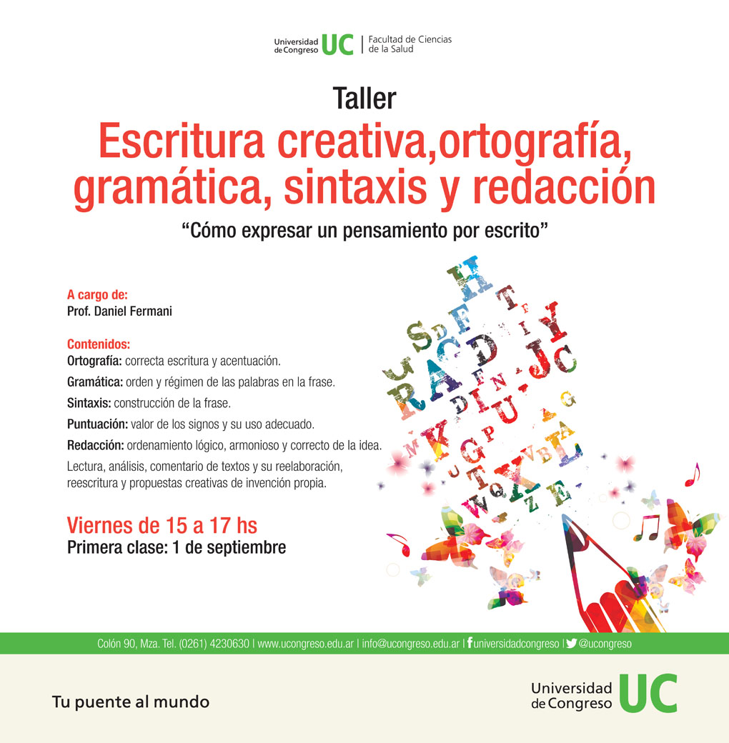 Asistente tráfico vender Taller de "Escritura creativa, ortografía, gramática, sintaxis y  redacción". - Universidad de Congreso - Universidad de Congreso